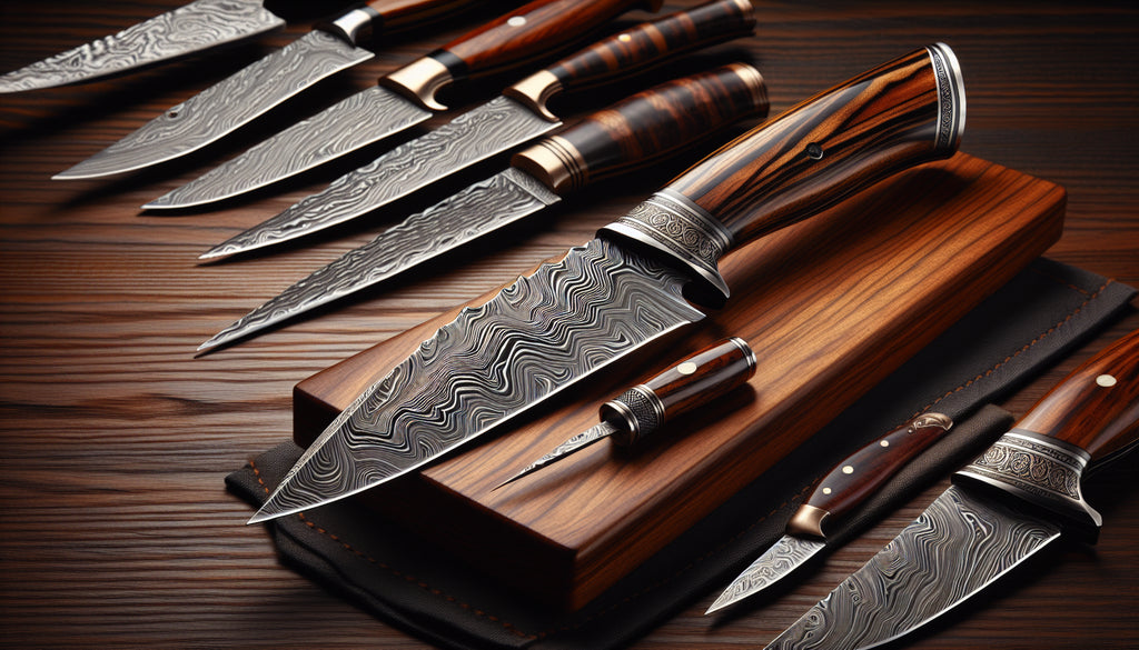The best Damascus knife: A selection for connoisseurs. This knife features a patterned blade, showcasing the intricate layers of steel fibers crafted together to create a durable and sharp slice. The