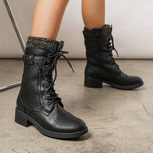 Damen-Militärische Schnürstiefel | Mittelhohe Winterreitstiefel