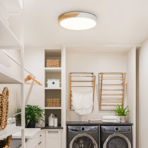 Licht Holz LED Deckenleuchte Rund Minimalistisch Weiß