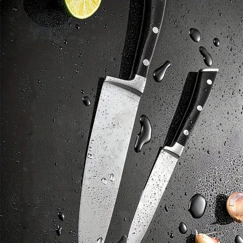 Kleines Kochmesser-Set 6 Stück | Deutscher Edelstahl mit Messerblock & Griff in Schwarz