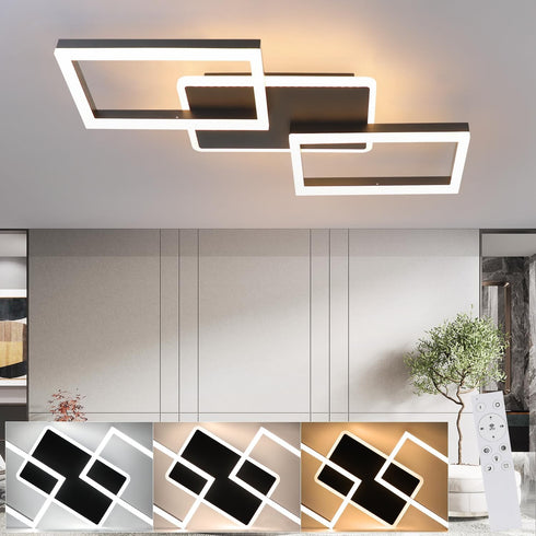 GlowDeck LED Deckenlampe Dimmbar 48W – Moderne quadratische Deckenleuchte mit Fernbedienung für Wohnzimmer, Schlafzimmer, Küche und Esszimmer – Metall Schwarz/Weiß