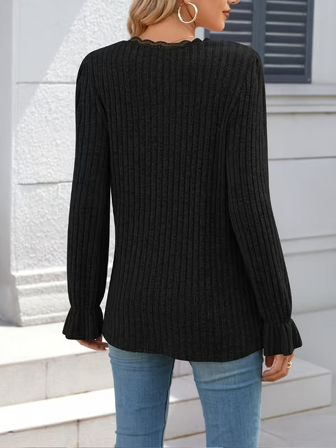 DAMEN PULLOVER MIT V-AUSSCHNITT | LEICHTER LANGARM-JUMPER