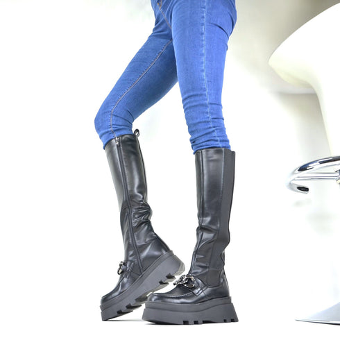 PUNK GOTHIC DAMEN SCHUHE STIEFEL I PLATEAU BIKER BOOTS