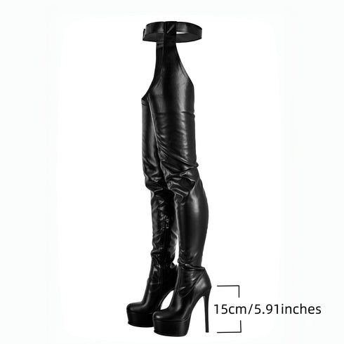 Damen Plateau Stiletto Overknee Stiefel – Elegante High Heel Langschaft-Boots