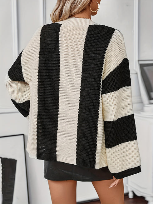 Damen Strickpullover mit Kontraststreifen – Lässiger Look