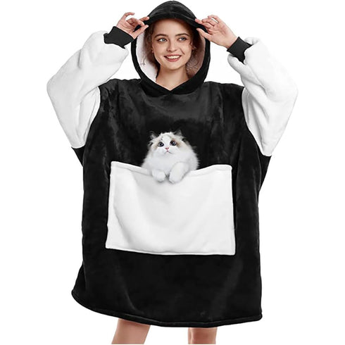 Übergroße Kapuzendecke mit Ärmeln und Taschen | Flauschige Pulloverdecke