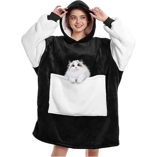 Übergroße Kapuzendecke mit Ärmeln und Taschen | Flauschige Pulloverdecke