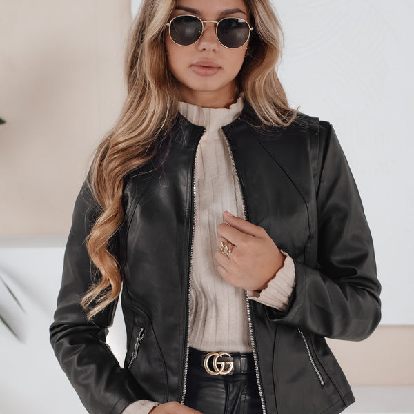 DAMEN SLIM FIT KUNSTLEDER BIKERJACKE | STYLISCHE