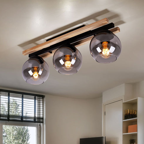 Vilda LED Deckenstrahler Holz Rauchglas 3-flammig