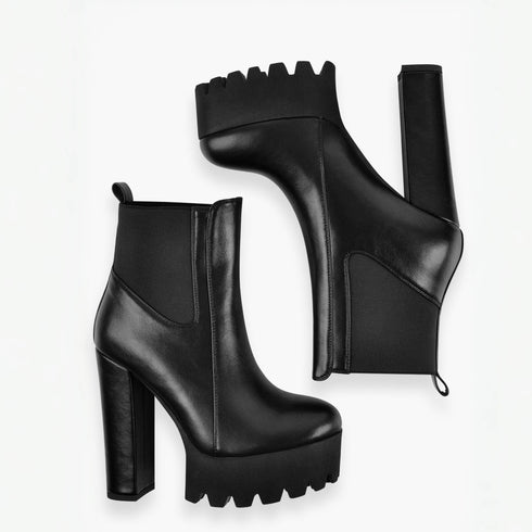 BEQUEME ELASTISCHE PLATEAUSOHLE-STIEFELETTEN MIT BLOCKABSATZ