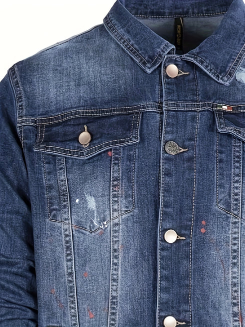 Helmaric Vintage Distressed Jeansjacke - Weiß gewaschener und ausgefranster Saum