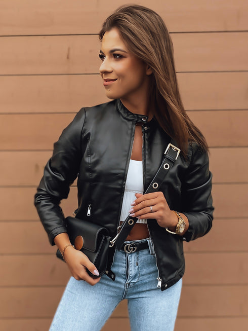 DAMEN KURZE BIKERJACKE AUS KUNSTLEDER | MIT STEHKRAGEN