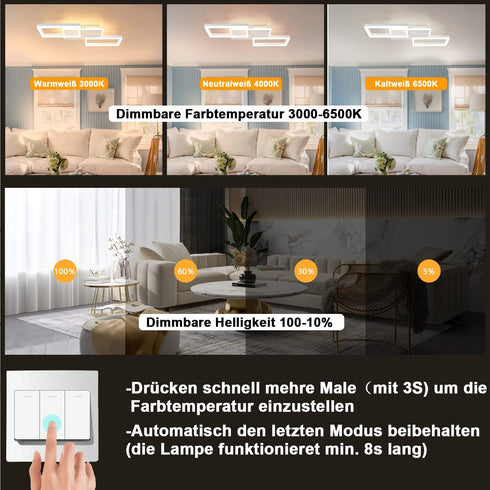 GlowDeck LED Deckenlampe Dimmbar 48W – Moderne quadratische Deckenleuchte mit Fernbedienung für Wohnzimmer, Schlafzimmer, Küche und Esszimmer – Metall Schwarz/Weiß