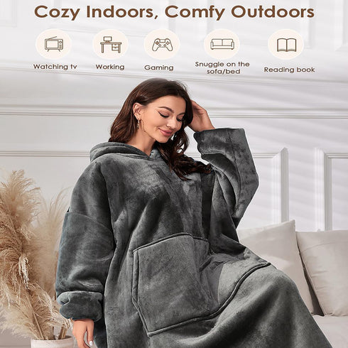 Tragbare übergroße Kapuzendecke mit Ärmeln und Kapuze | Wendbar und reißfest