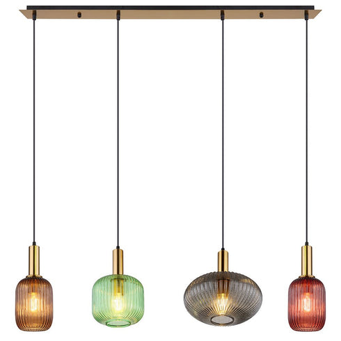 Aila 4-Licht Retro Pendelleuchte Hängendes Licht Metallglas