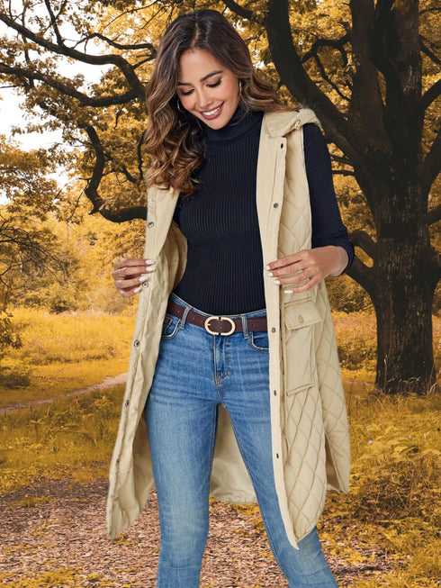 Gesteppte Winterweste Damen mit Kapuze & Taschen