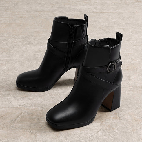 Winter-Stiefeletten für Damen mit Blockabsatz und runder Spitze