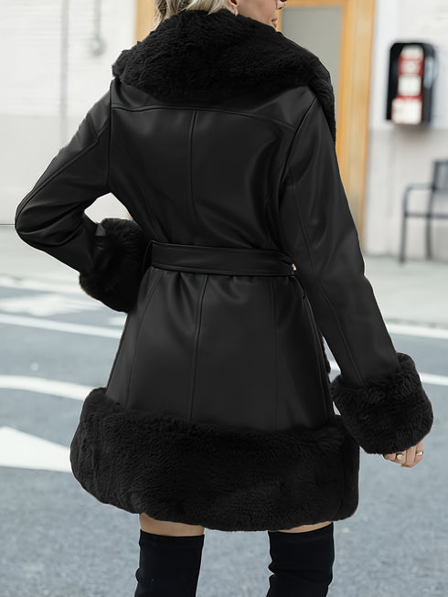 Eleganter Damen-Wintermantel mit Futter – Warmer Übermantel mit Gürtel und Taschen