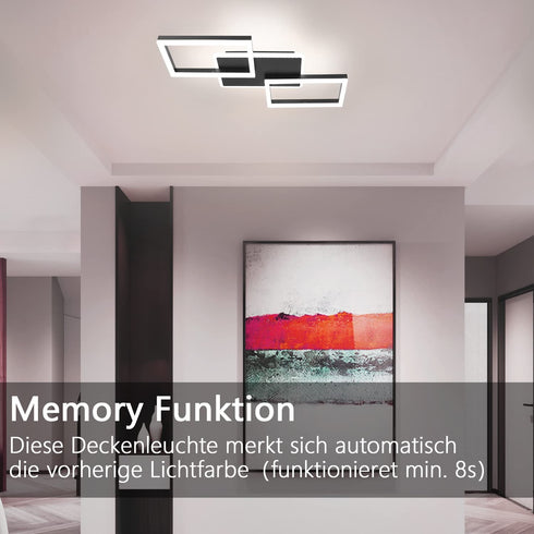 GlowDeck LED Deckenlampe Dimmbar 48W – Moderne quadratische Deckenleuchte mit Fernbedienung für Wohnzimmer, Schlafzimmer, Küche und Esszimmer – Metall Schwarz/Weiß