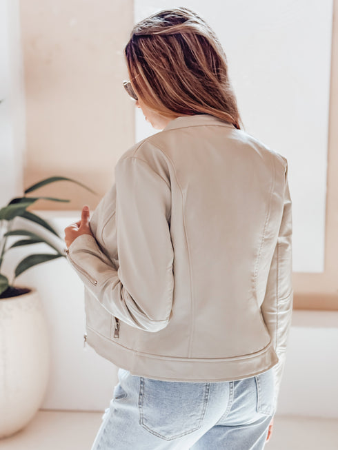 Damen jacke aus Kunstleder – Gefütterte Biker Motorradjacke im urbanen Stil mit Reißverschluss