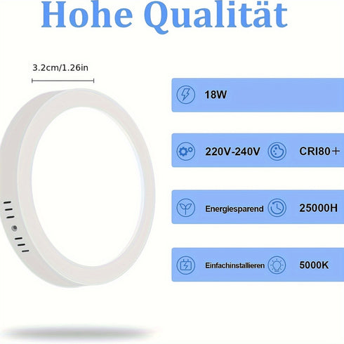 LED Deckenleuchte Rund 18 W 5000 K flach Ø 23 cm