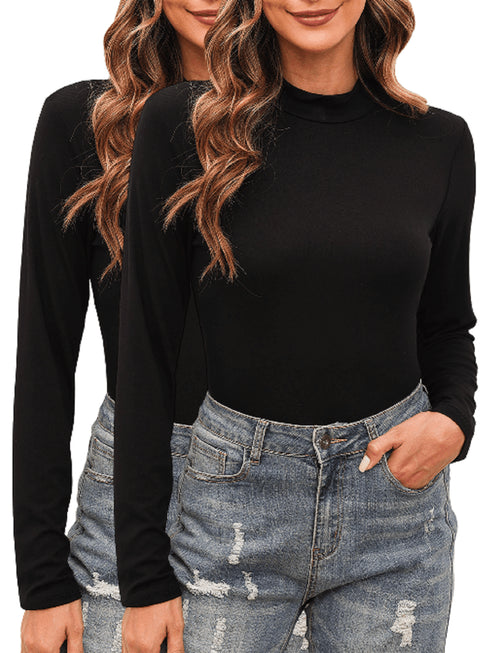 2er-Pack Damen Langarm-Turtleneck | Thermo-Unterhemden mit Stretch