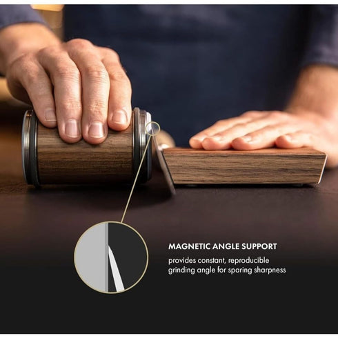 Hirotaki – Magnetischer Roll-Messerschärfer mit Winkelhilfe (15°–20°) & Schleifstein aus Stahl