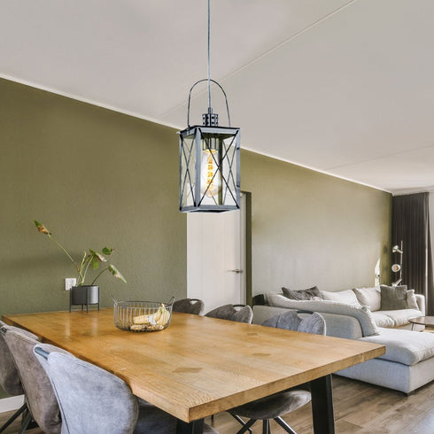 Ingrid Pendelleuchte Retro Laterne Glas & Chrom | Shiraki