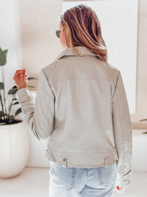 Damen Leder Bikerjacke mit Gürtel mit Reißverschluss und Taschen