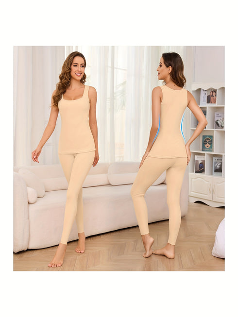 Damen Thermo-Unterwäsche-Set | Ärmelloses Top und Long Johns mit Fleece