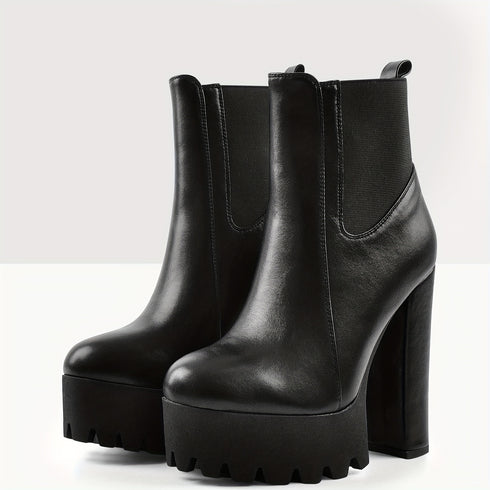 BEQUEME ELASTISCHE PLATEAUSOHLE-STIEFELETTEN MIT BLOCKABSATZ