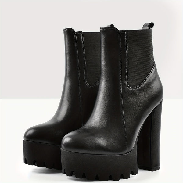 BEQUEME ELASTISCHE PLATEAUSOHLE-STIEFELETTEN MIT BLOCKABSATZ