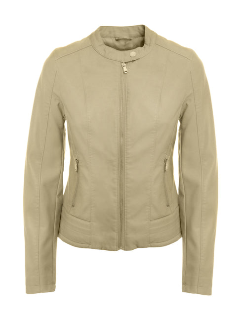 KURZE DAMEN-LEDERJACKE KOREANISCHEM STEHKRAGEN