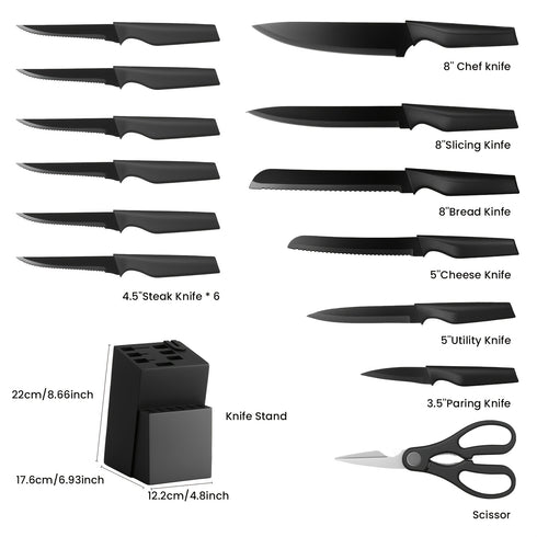 Kireaji 15‑teiliges Messer‑Set Premium Kohlenstoffstahl & Holzblock | Shiraki