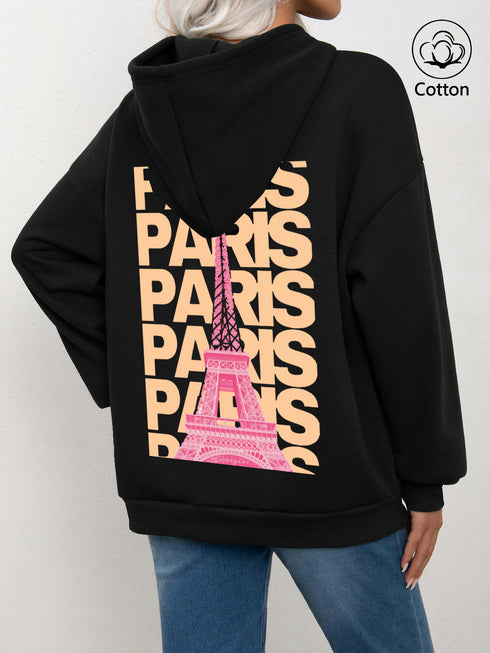 DAMEN PULLOVER | PARISER GRAFIK HOODIE OVERSIZED LOOSE FIT