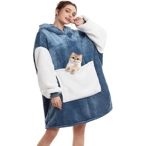 Übergroße Kapuzendecke mit Ärmeln und Taschen | Flauschige Pulloverdecke