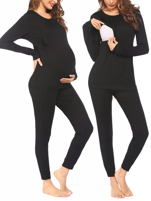 Maternity & Still Thermo-Set | gestreifter Langjohns als Grundschicht für Schwangere
