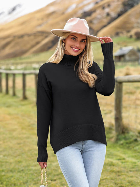 Damen Pullover Turtleneck Sweater Langarm-Jumper