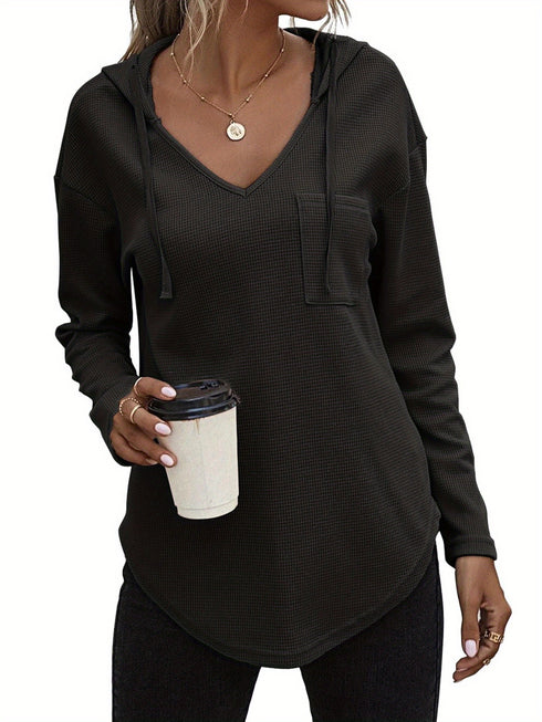 Leichter Damen Hoodie mit V-Ausschnitt & Taschen | Kapuzenpullover