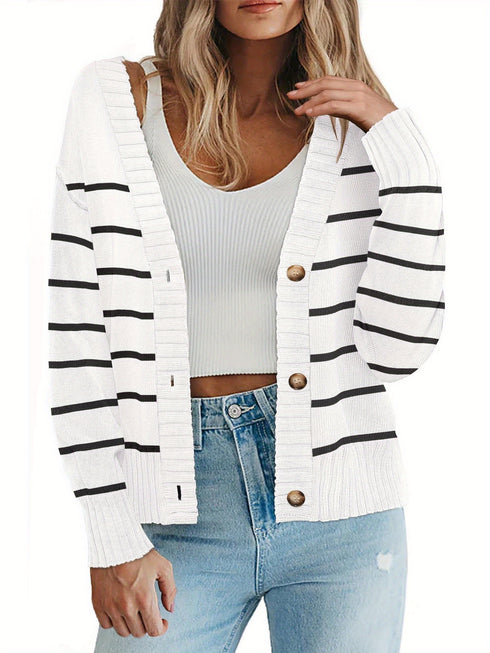 Damen Cardigan Pullover - Kurzarm, Leichter Pullover mit Knöpfen