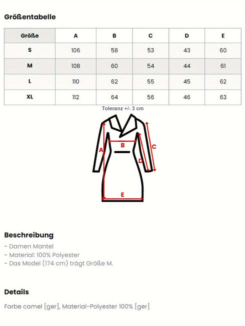 DAMEN JACKE ELEGANTER LANGER MANTEL MIT KNOPFVERSCHLUSS