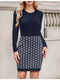 Bedrucktes Rippstrick Bodycon Mini WinterKleid Damen | Langarm & Crew Neck