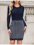 Bedrucktes Rippstrick Bodycon Mini WinterKleid Damen | Langarm & Crew Neck
