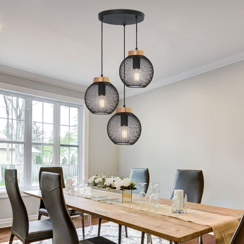 Astrid Industrielle Pendelleuchte – Metall & Holz 3-Brenner