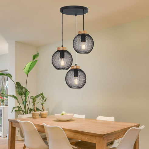 Astrid Industrielle Pendelleuchte – Metall & Holz 3-Brenner