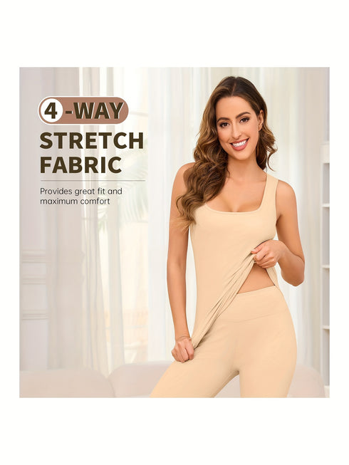 Damen Thermo-Unterwäsche-Set | Ärmelloses Top und Long Johns mit Fleece