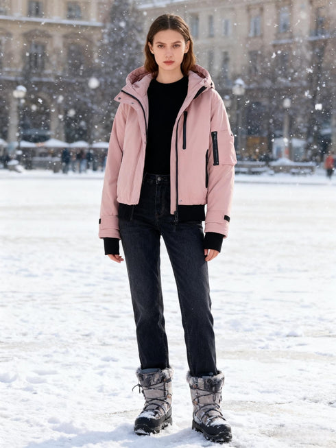 Kurze Damen Winterjacke mit Kapuze | Daunenstil warm & chic