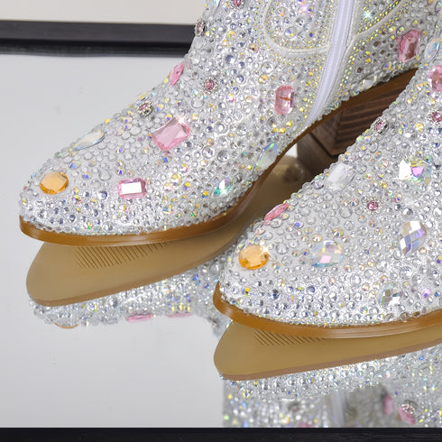 FUNKELNDE DAMEN COWBOY-STIEFEL MIT GUMMISOHLE - GLAMOURÖSE HIGH-HEEL-STIEFEL