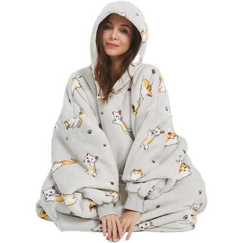 Hoodiedecke mit Ärmeln und Farbmuster | Übergroße flauschige TV-Decke