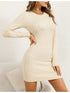 Geripptes Strick-Bodycon Mini Kleid Damen | Langarm & Crew-Neck